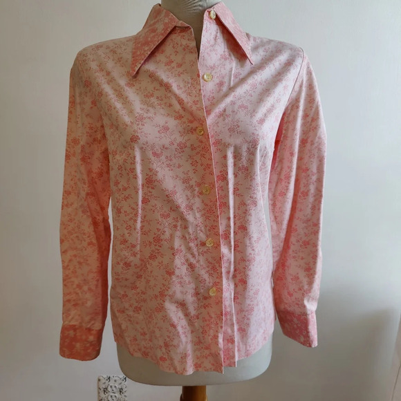 Vintage Button Down Floral Shirt / Pink Two Tone / Sears / Small - Picture 1 of 8